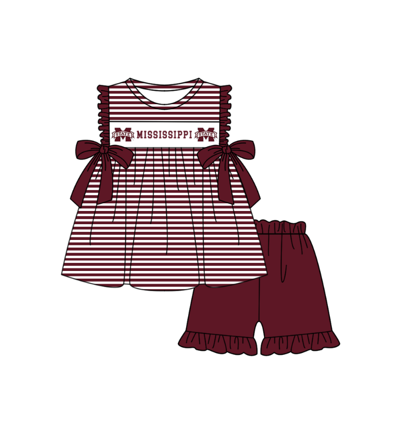 (Custom Design Preorder MOQ 5 Each Item) Team's Mississippi State Print Kids Summer Matching Clothes Sibling Wear