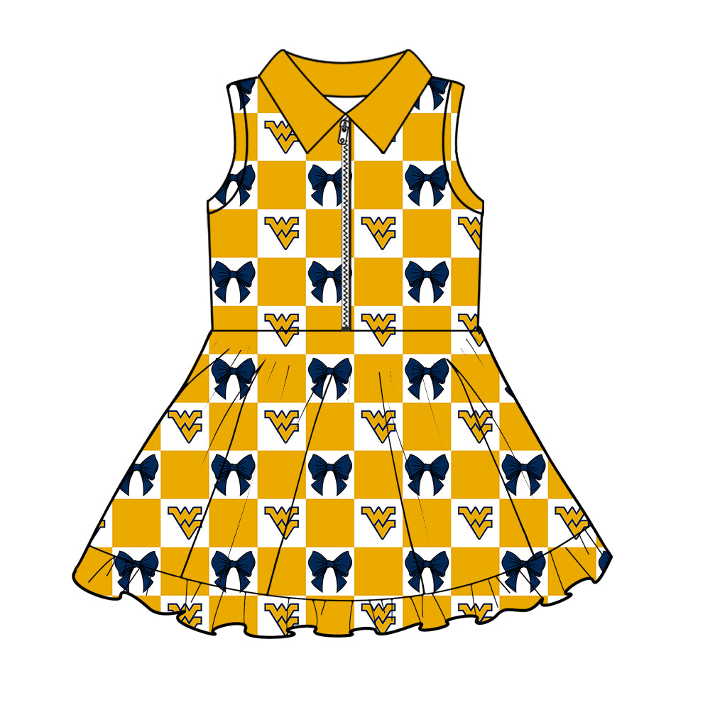 (Custom Design Preorder MOQ 5 Each Color) Team's West Virginia Bows Plaid Print Girls Summer Clothes Sisters Matching Wear