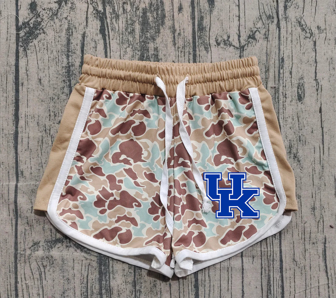 (Custom Design Preorder MOQ 5 Each Item) Team's Kentucky Blue Camo Print Summer Bottom Shorts Mom and Me Matching Clothes