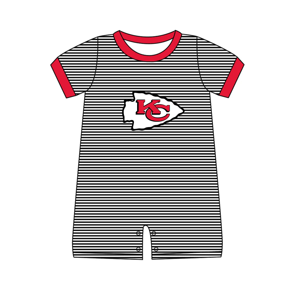 (Custom Design Preorder MOQ 5) Team's Chiefs Stripes Print Baby Boys Summer Romper
