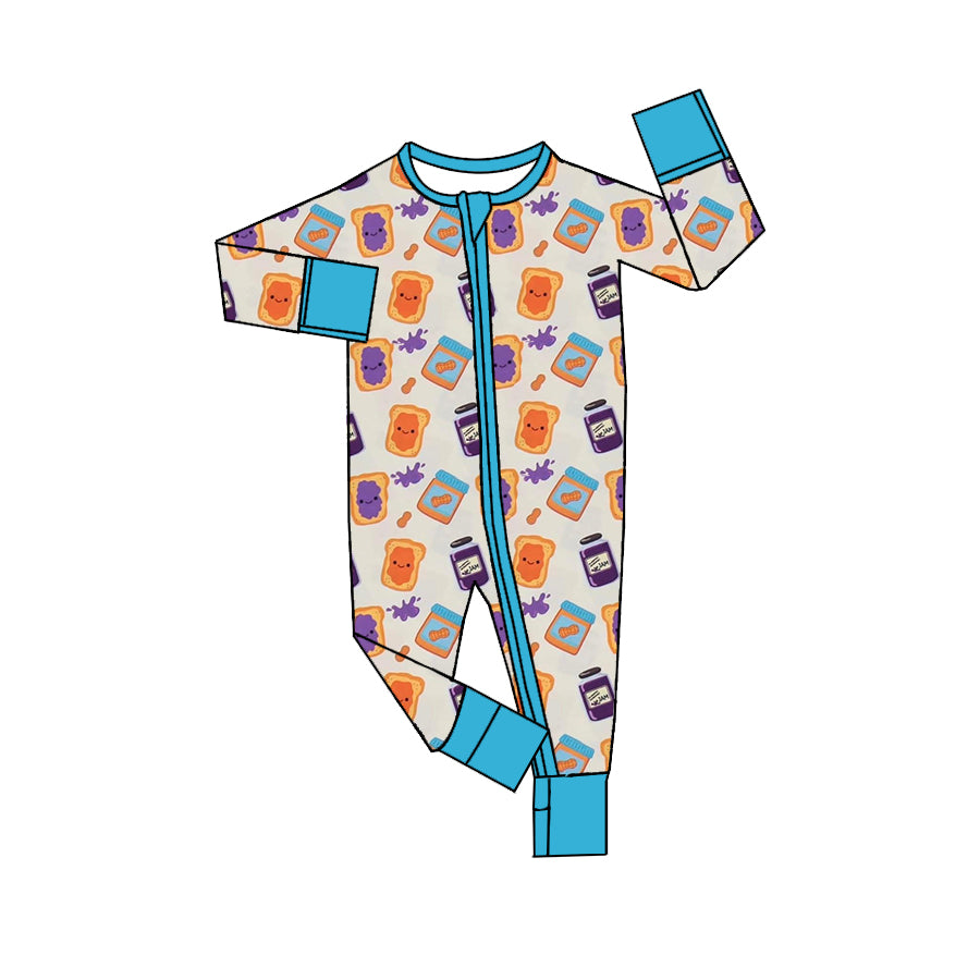 (Custom Design Preorder MOQ 5) Sandwich Jam Print Baby Boys Fall Bamboo Sleeper Zipper Romper