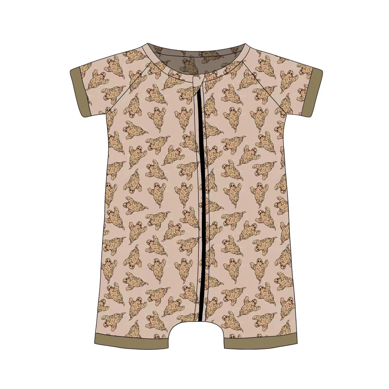 (Custom Design Preorder MOQ 5)  Ghost Camo Print Baby Boys Halloween Bamboo Sleeper Zipper Romper