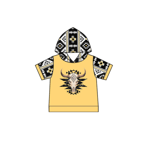 (Custom Design Preorder MOQ 5) Short Sleeve Yellow Aztec Boys Western Hoodie Tee Shirts Top