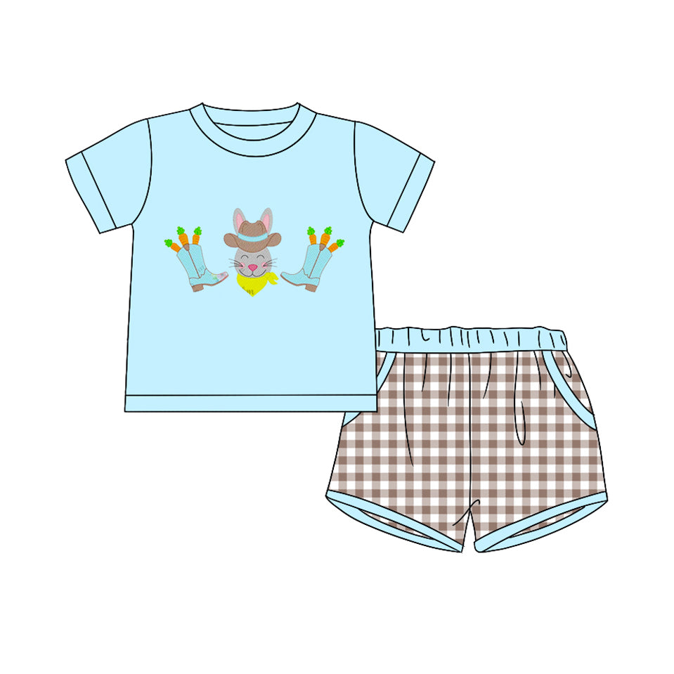 (Custom Design Preorder MOQ 5) Bunny Boots Print Boys Western Easter Clothes Set