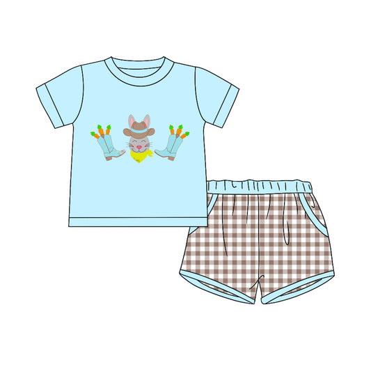 (Custom Design Preorder MOQ 5) Bunny Boots Print Boys Western Easter Clothes Set