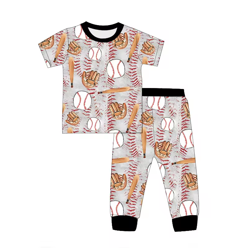 (Custom Design Preorder MOQ 5)  Baseball Print Boys Pajamas Clothes Set