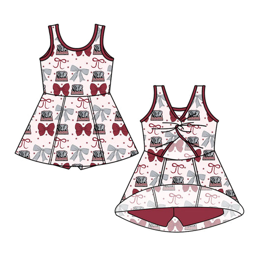 (Custom Design Preorder MOQ 5 ) Team's ALABAMA Bows Print Backless Top Shorts Skirts Girls Summer Yoga Dress