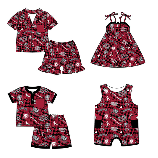 (Custom Design Preorder MOQ 5 Each Design) Team's Alabama Print Kids Summer Matching Clothes Sibling Wear