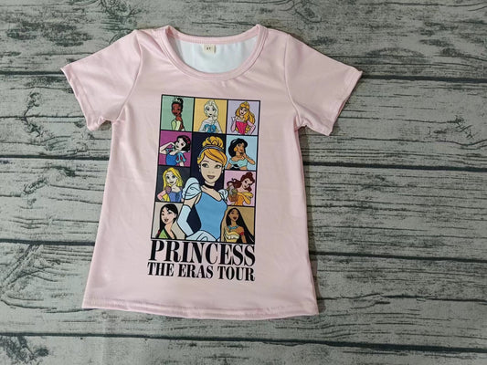 (Custom Design Preorder MOQ 5)  Cartoon Princess Print Girls Summer Tee Shirts Top