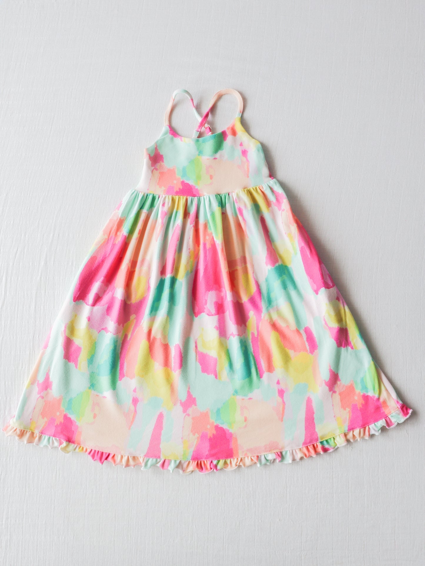 NO.10 (Custom Design Preorder MOQ 5) Tie-dye Print Girls Ankle Length Summer Dress