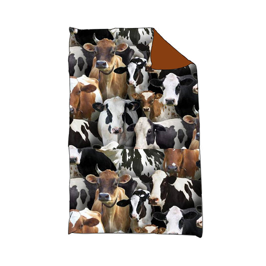 (Custom Design Preorder MOQ 5)NO.11 Farm Cow Brown Print Baby Blanket