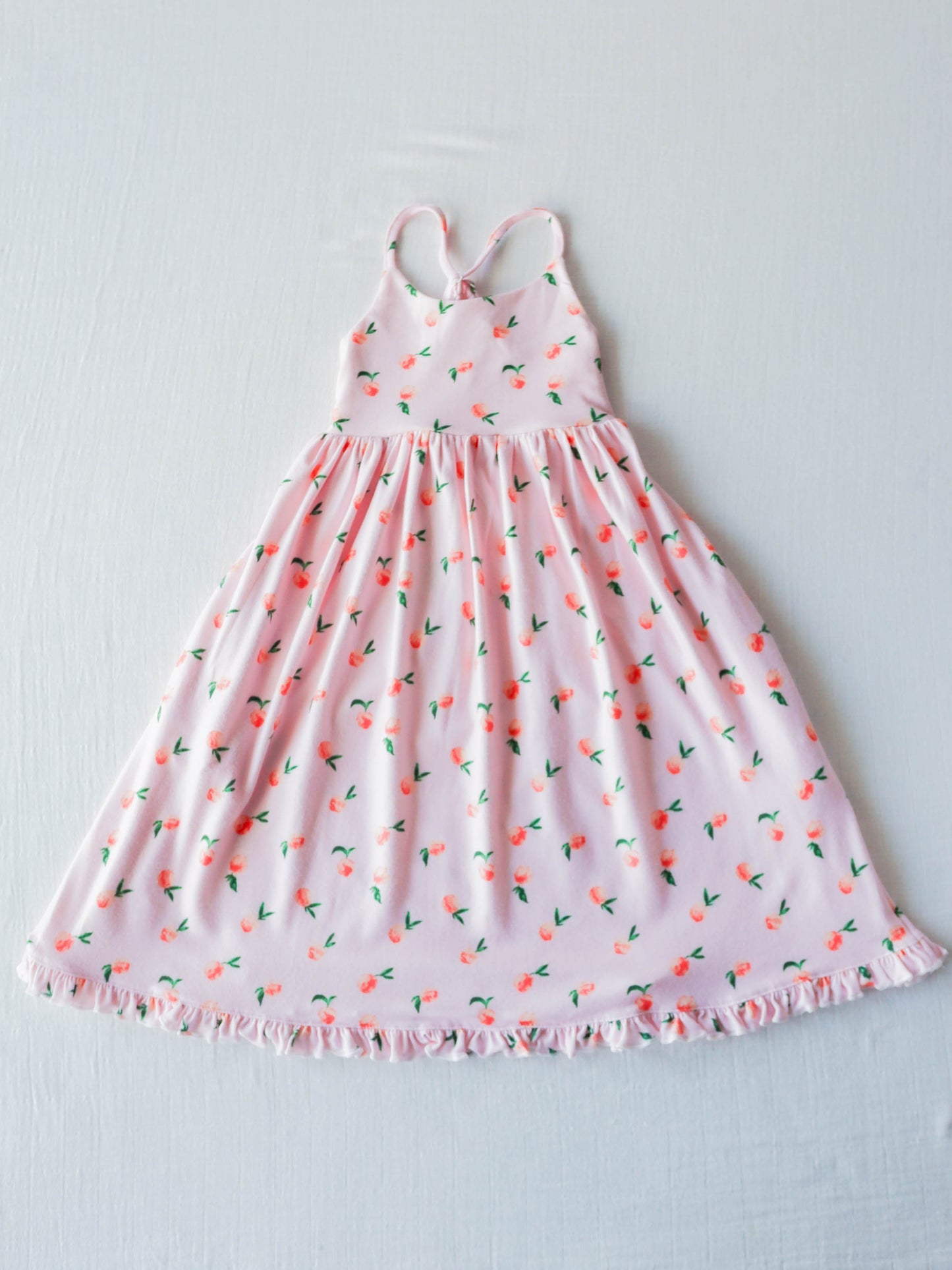 NO.12 (Custom Design Preorder MOQ 5) Peach Print Girls Ankle Length Summer Dress