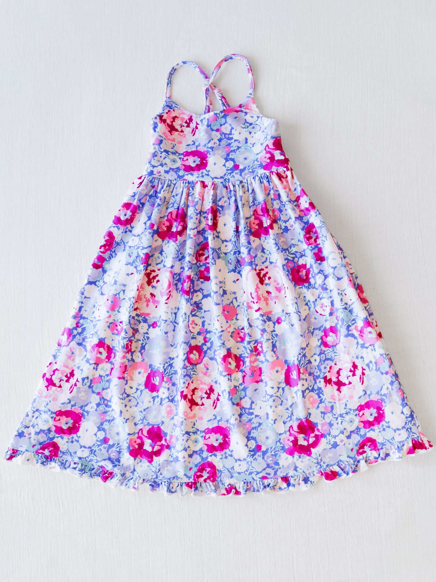 NO.15 (Custom Design Preorder MOQ 5) Purple Flowers Print Girls Ankle Length Summer Dress