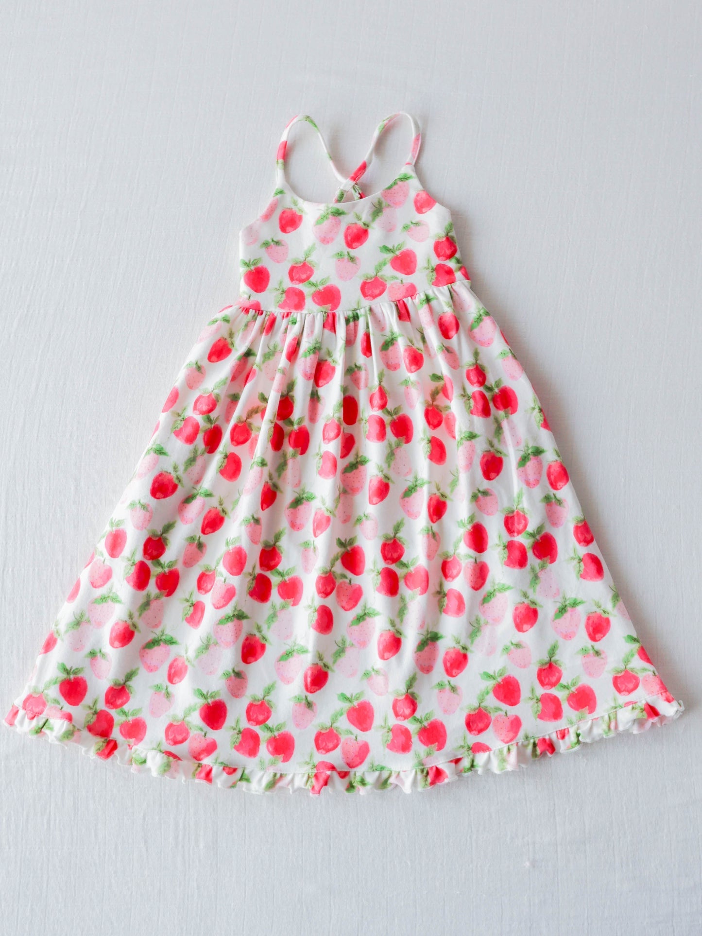 NO.18 (Custom Design Preorder MOQ 5) Strawberry Print Girls Ankle Length Summer Dress