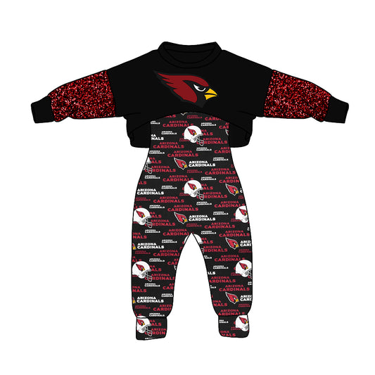 (Custom Design MOQ 5) NO.18 Black Football Team's Girls Jumpsuits Clothes Set