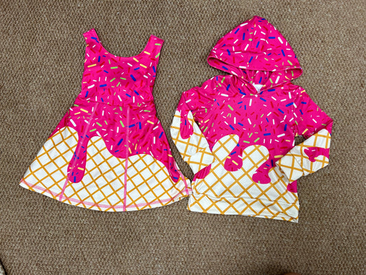 Sprinkles Hot Pink Print Girls Yoga Dress & Boys Hoodie Top Sibling Matching Clothes