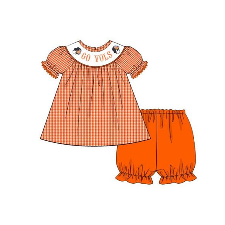 (Custom Design Preorder MOQ 5)  Team's GO VOLS Orange Print Girls Summer Clothes Set