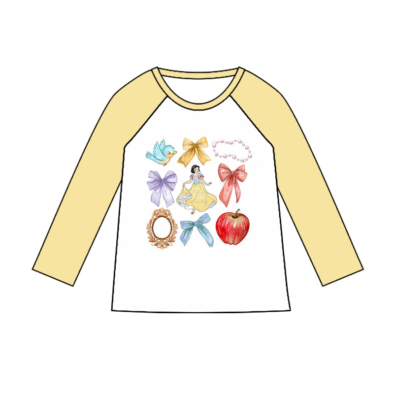 (Custom Design Preorder MOQ 5) Cartoon Princess Apple Yellow Print Girls Tee Shirts Top