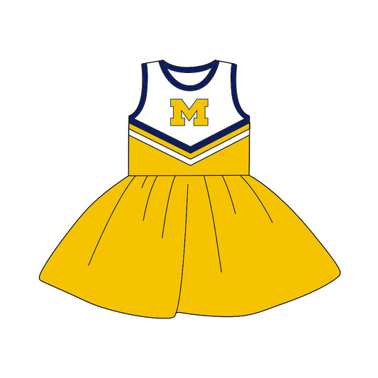 (Custom Design MOQ 5) Sleeveless football team's NO. 1 yellow dress