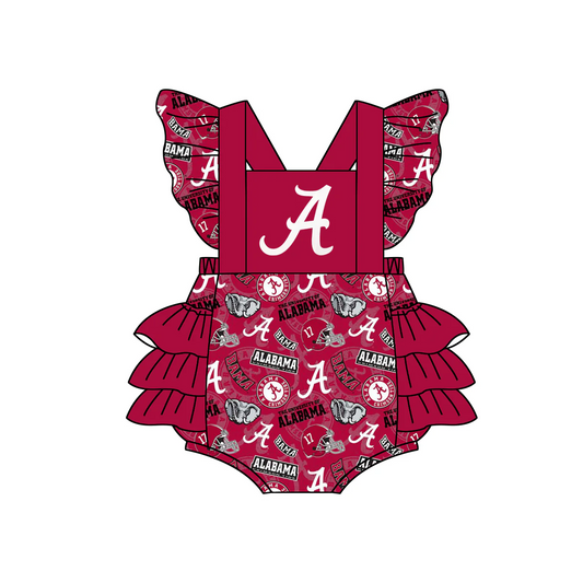 (Custom Design Preorder MOQ 5)  Team's A Print Baby Girls Summer Romper