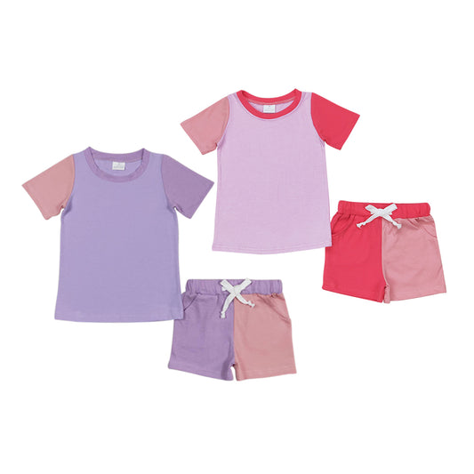 Pink Purple Colors Girls Summer Sports Clothes Set Sisters Wear