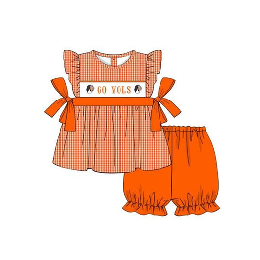 (Custom Design Preorder MOQ 5)  Team's GO VOLS Orange Tunic Top Girls Summer Clothes Set