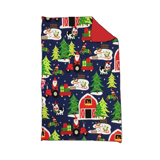 (Custom Design Preorder MOQ 5)NO.3 Farm Animals Santa Print Baby Christmas Blanket