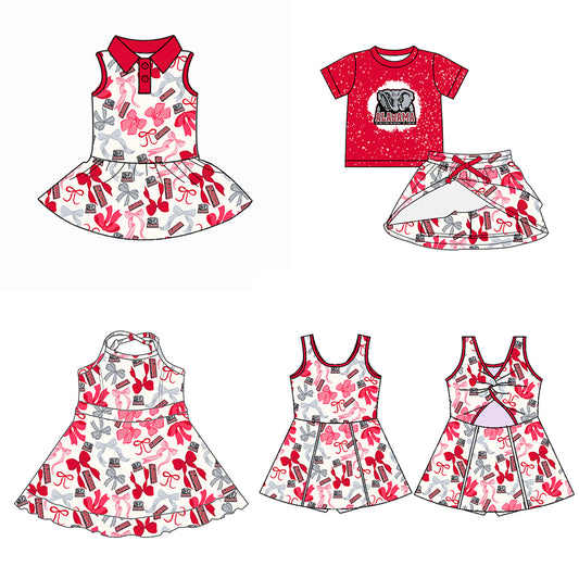 (Custom Design Preorder MOQ 5 Each Color) Team's ALABAMA Bows Print Girls Summer Clothes Sisters Matching Wear