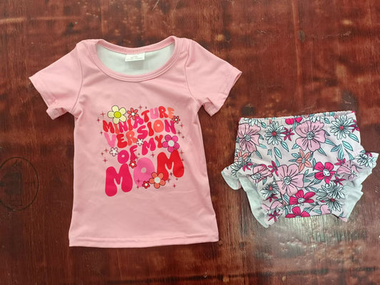 (Custom Design Preorder MOQ 5) Flowers MOM Print Top Shorts Baby Girls Summer Bummie Sets