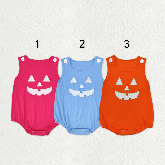 3 Colors Smiling Face Embroidery Baby Halloween Bubble Romper Sibling Wear