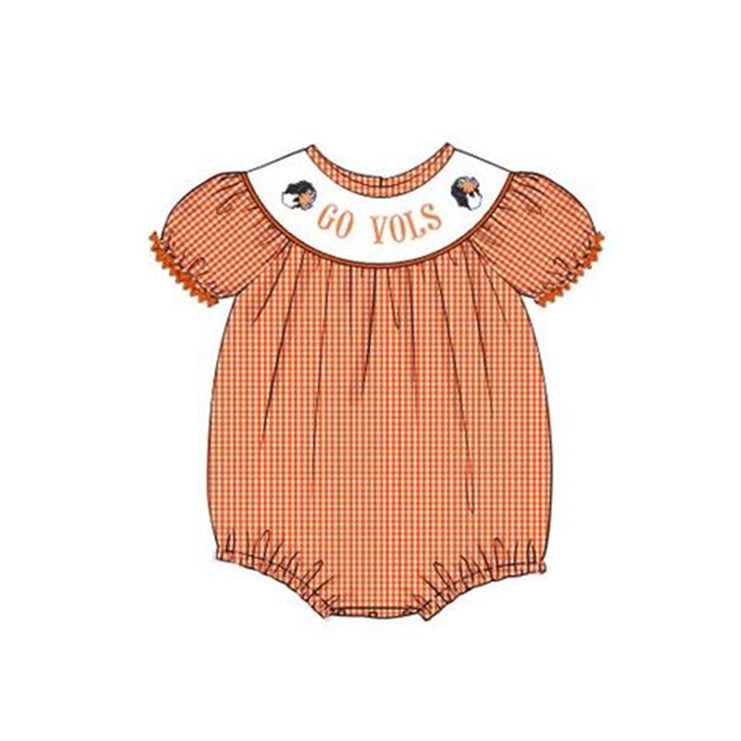 (Custom Design Preorder MOQ 5) Team's GO VOLS Orange Print Baby Girls Summer Romper