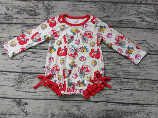 (Custom Design Preorder MOQ 5) Cartoon Mermaid Print Girls 1 Piece Long Sleeve Swimsuits