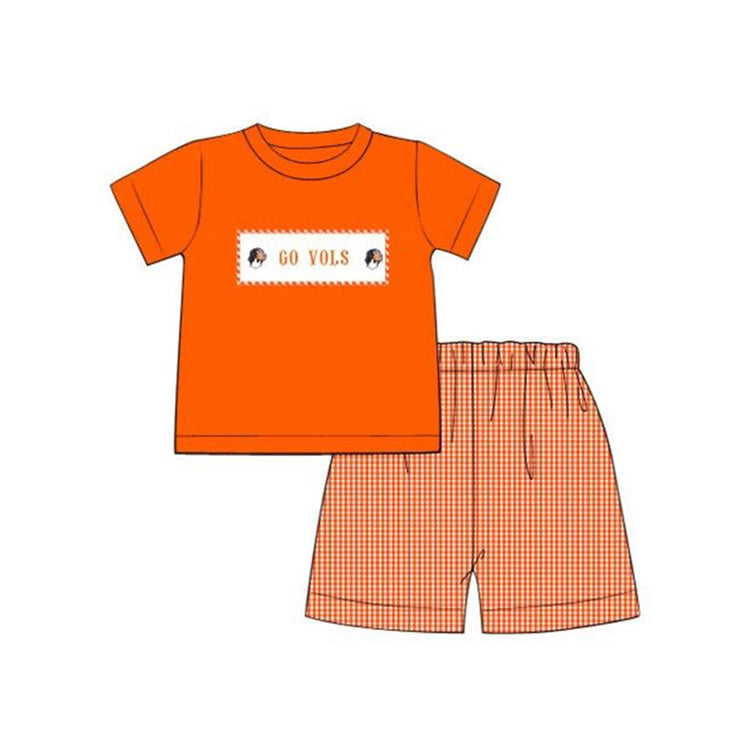 (Custom Design Preorder MOQ 5)  Team's GO VOLS Orange Print Boys Summer Clothes Set