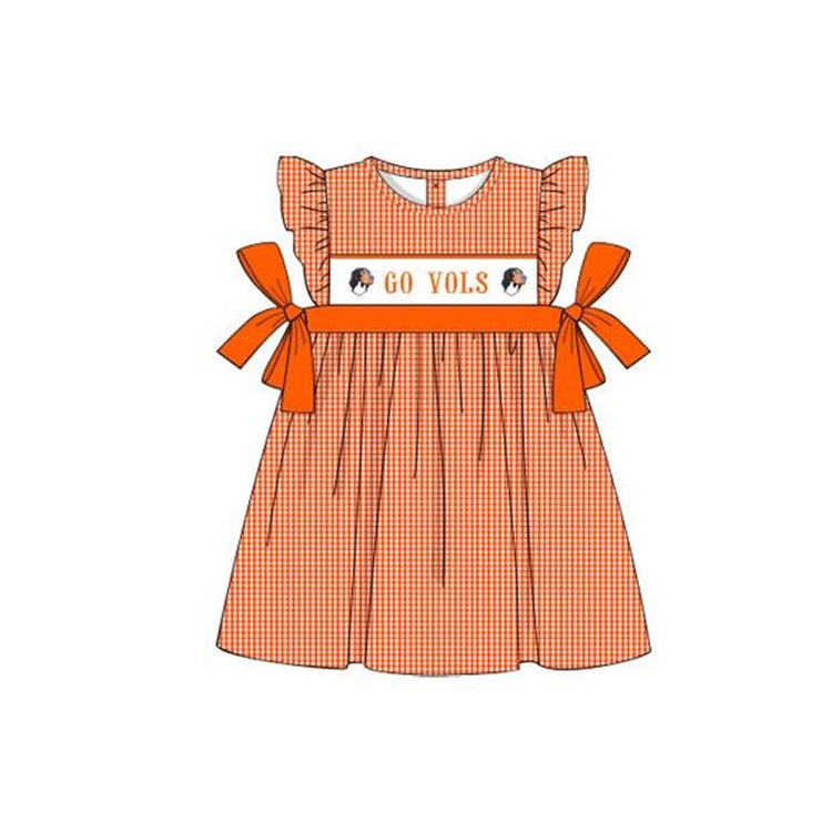 (Custom Design Preorder MOQ 5) Team's GO VOLS Orange Print Girls Knee Length Summer Dress