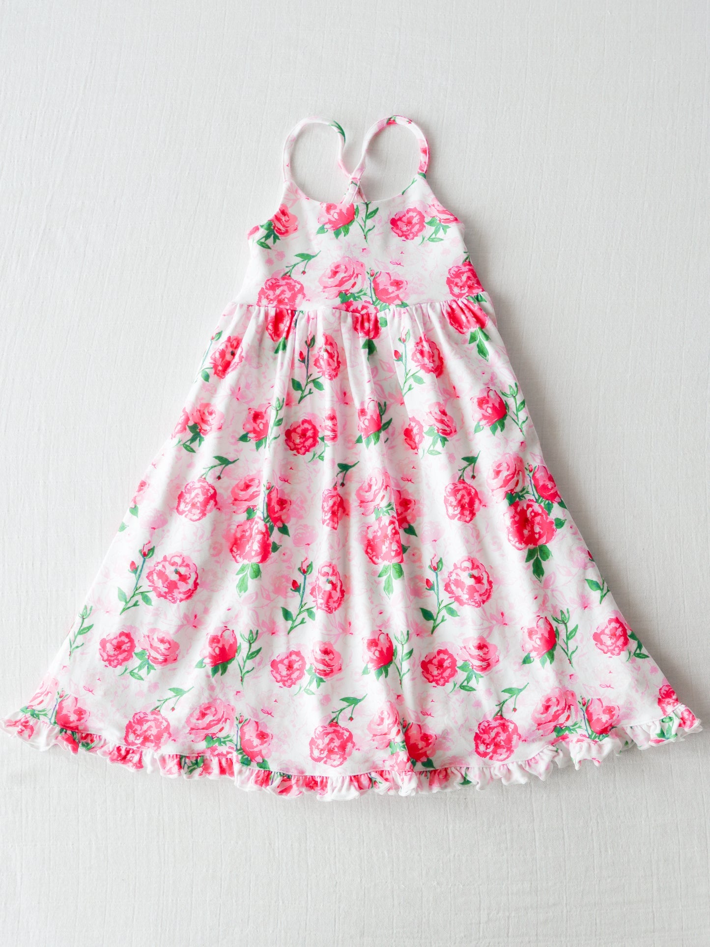 NO.6 (Custom Design Preorder MOQ 5) Hot Pink Flowers Print Girls Ankle Length Summer Dress