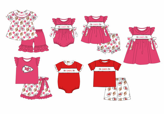 1.9(Custom Design Preorder MOQ 5 Each Design) Team's CHIEFS Print Kids Summer Matching Clothes Sibling Wear