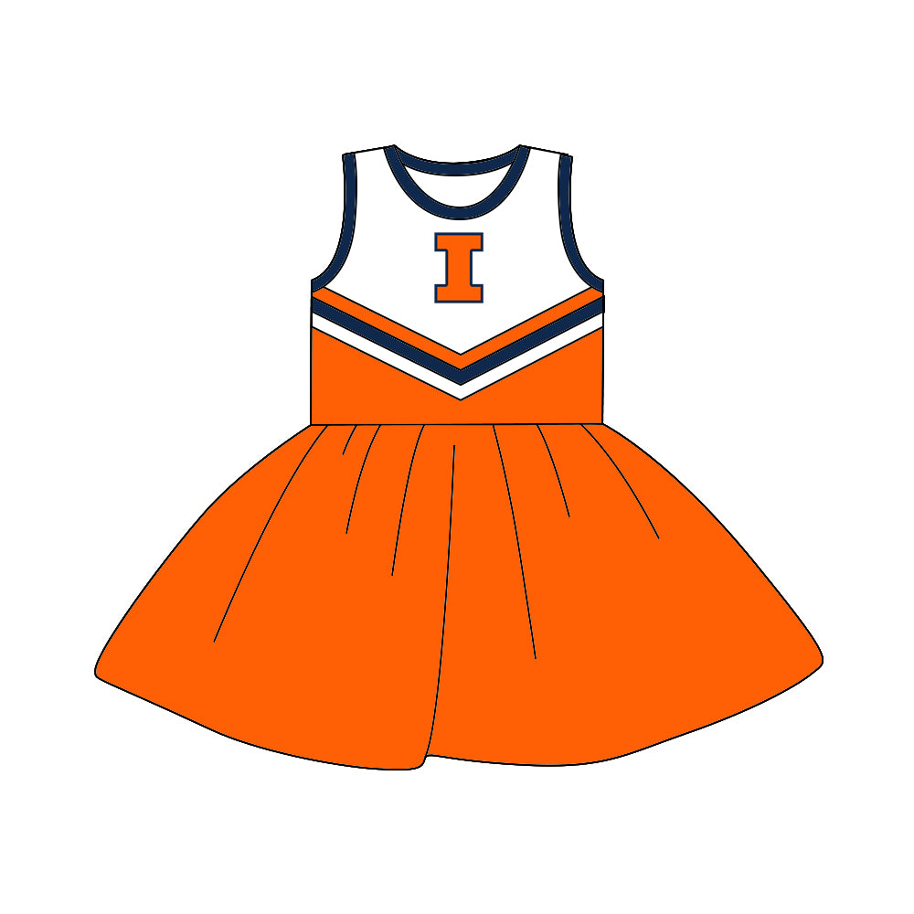 (Custom Design MOQ 5) Sleeveless football team's NO. 7 orange dress