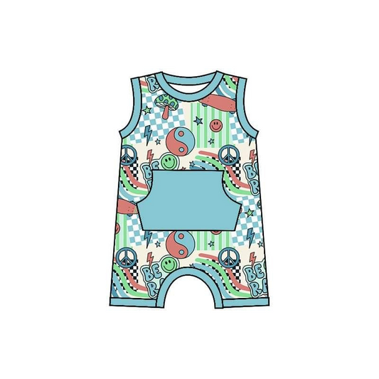 (Custom Design Preorder MOQ 5)  Smiling Face Flash Print Baby Boys Summer Romper