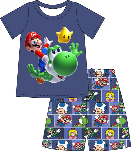 (Custom Design Preorder MOQ 5) Super Games Print Boys Summer Clothes Set