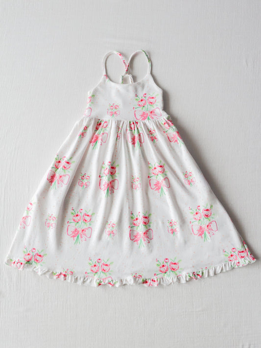 NO.7 (Custom Design Preorder MOQ 5) Bows Flowers Print Girls Ankle Length Summer Dress