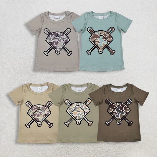 5 Colors Baseball Camo Print Boys Summer Tee Shirts Top Brothers Wear