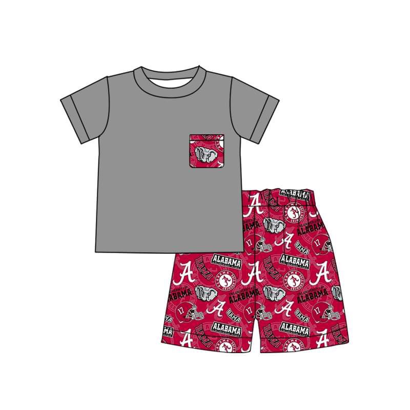 (Custom Design MOQ 5)  Boys grey football team's summer clothes set