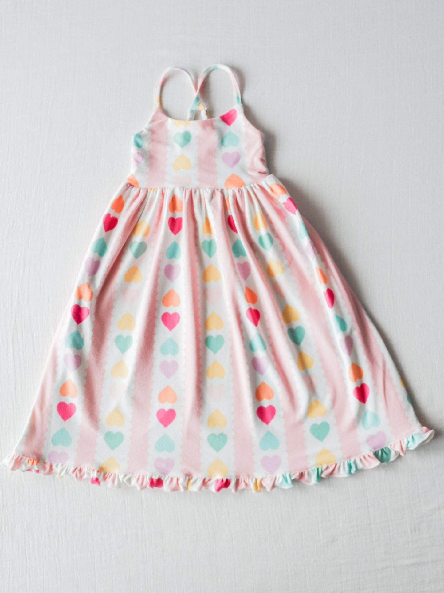 NO.8 (Custom Design Preorder MOQ 5) Colorful Hearts Print Girls Ankle Length Summer Dress