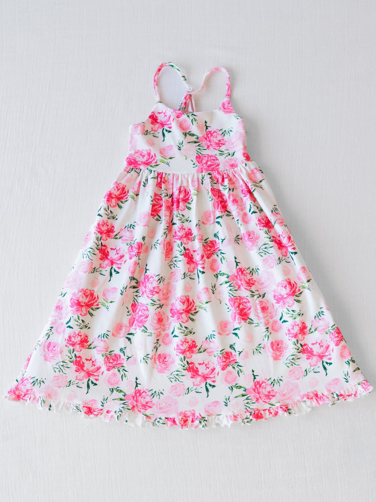 NO.9 (Custom Design Preorder MOQ 5) Hot Pink Flowers Print Girls Ankle Length Summer Dress