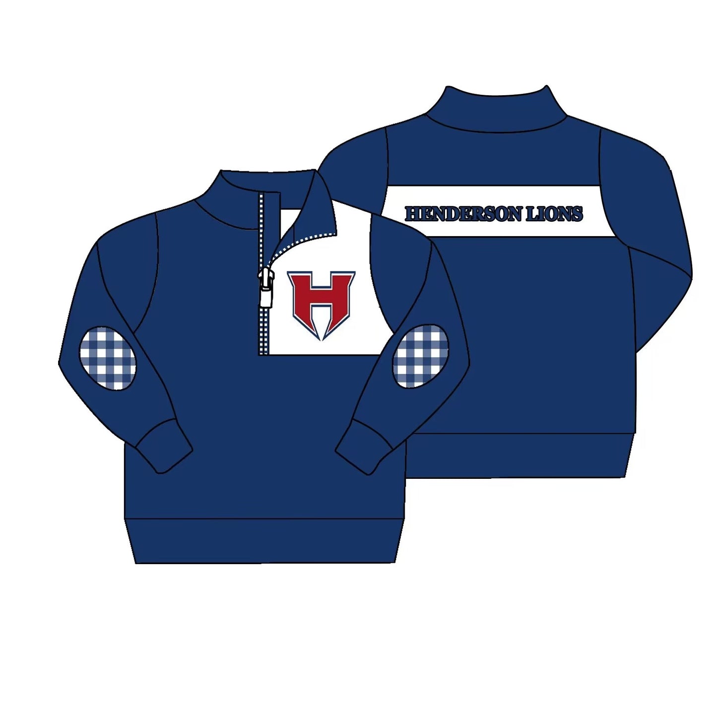 (Custom Design MOQ 5) Boys dark blue football team's long sleeve zipper pullover shirts