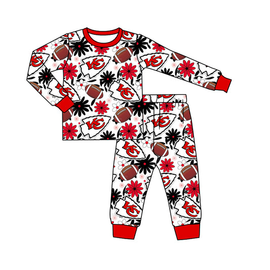 (Custom Design Preorder MOQ 5) Team's KC Flowers Print Kids Fall Pajamas Clothes Set