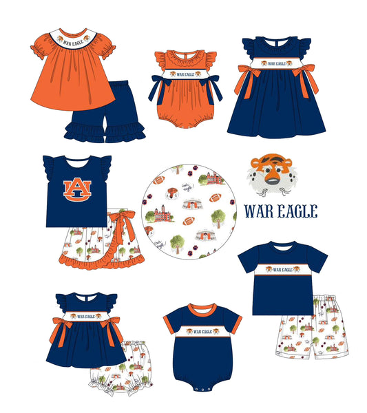 1.7(Custom Design Preorder MOQ 5 Each Design) Team's WAR EAGLE Print Kids Summer Matching Clothes Sibling Wear