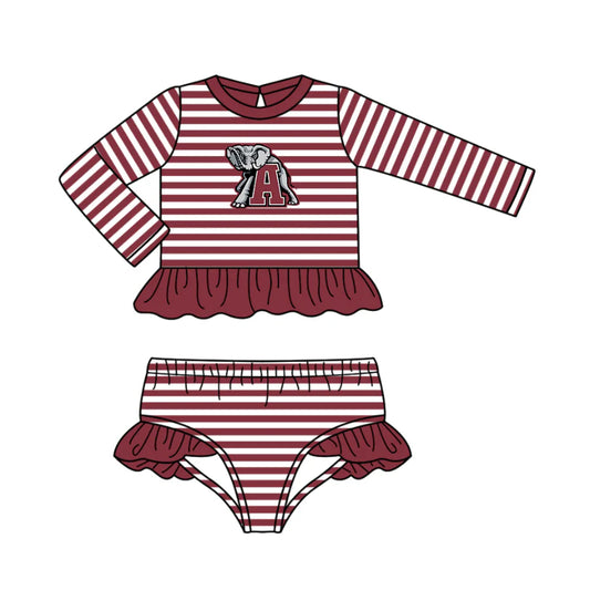 (Custom Design Preorder MOQ 5) Team's Alabama Stripes Print Girls 2 Pieces Swimsuits