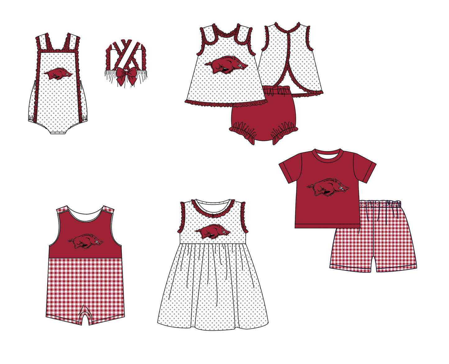 (Custom Design Preorder MOQ 5 Each Item) Team's Arkansas Print Kids Summer Matching Clothes Sibling Wear