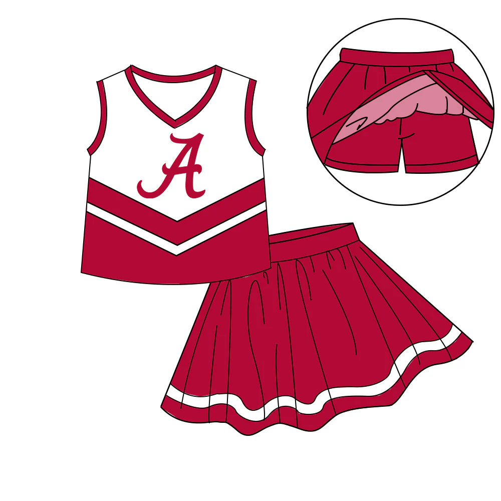 (Custom Design Preorder MOQ 5) Team's Alabama Top Skirts Shorts Girls Summer Clothes Sets